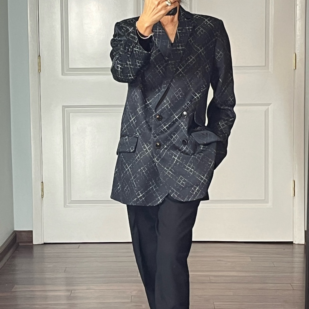 Wes Gordon navy and white muted print double breasted blazer jacket size… - Picture 3 of 11